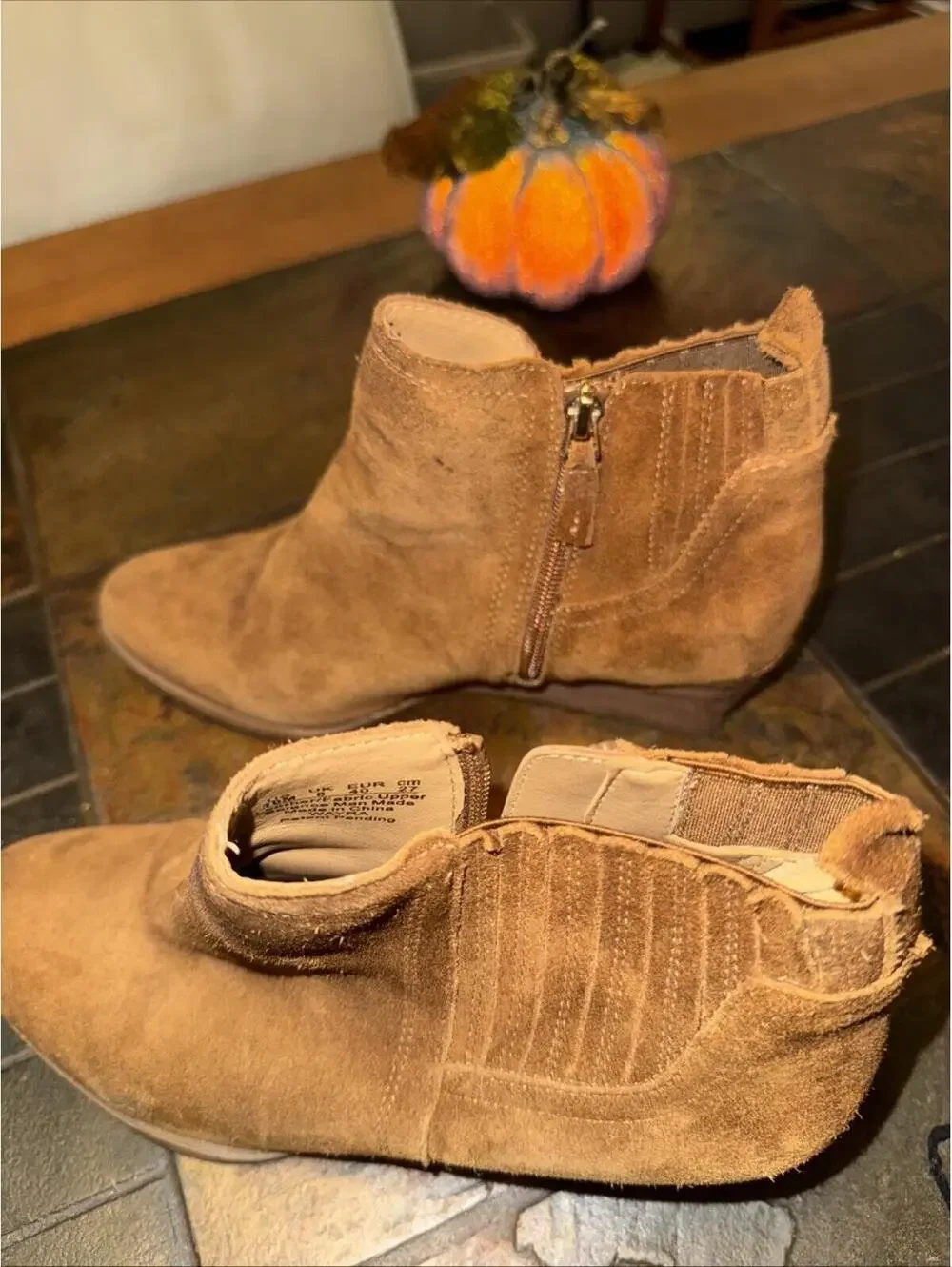 Franco Sarto LEATHER Suede round TOE BOOTS WITH STOCKED BLOCK Wedge SIZE 10M